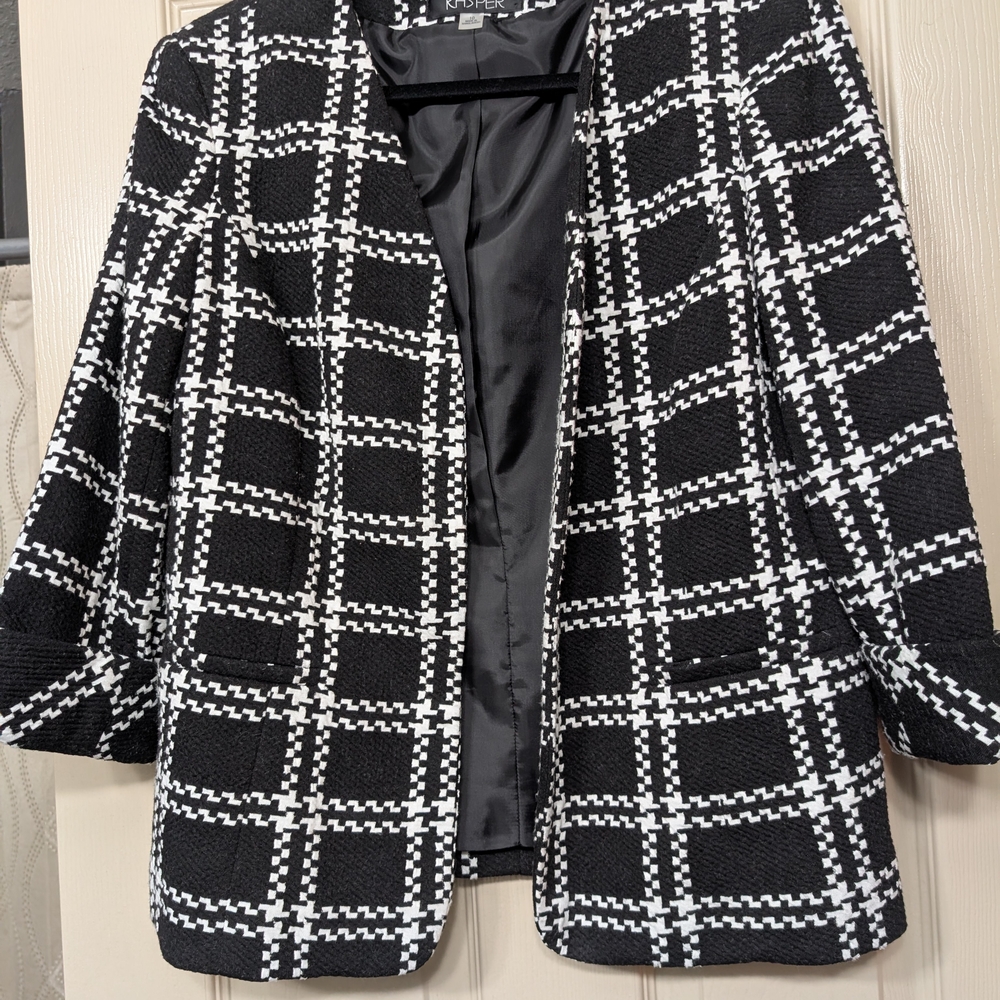 Kasper Black and White Plaid Blazer Jacket